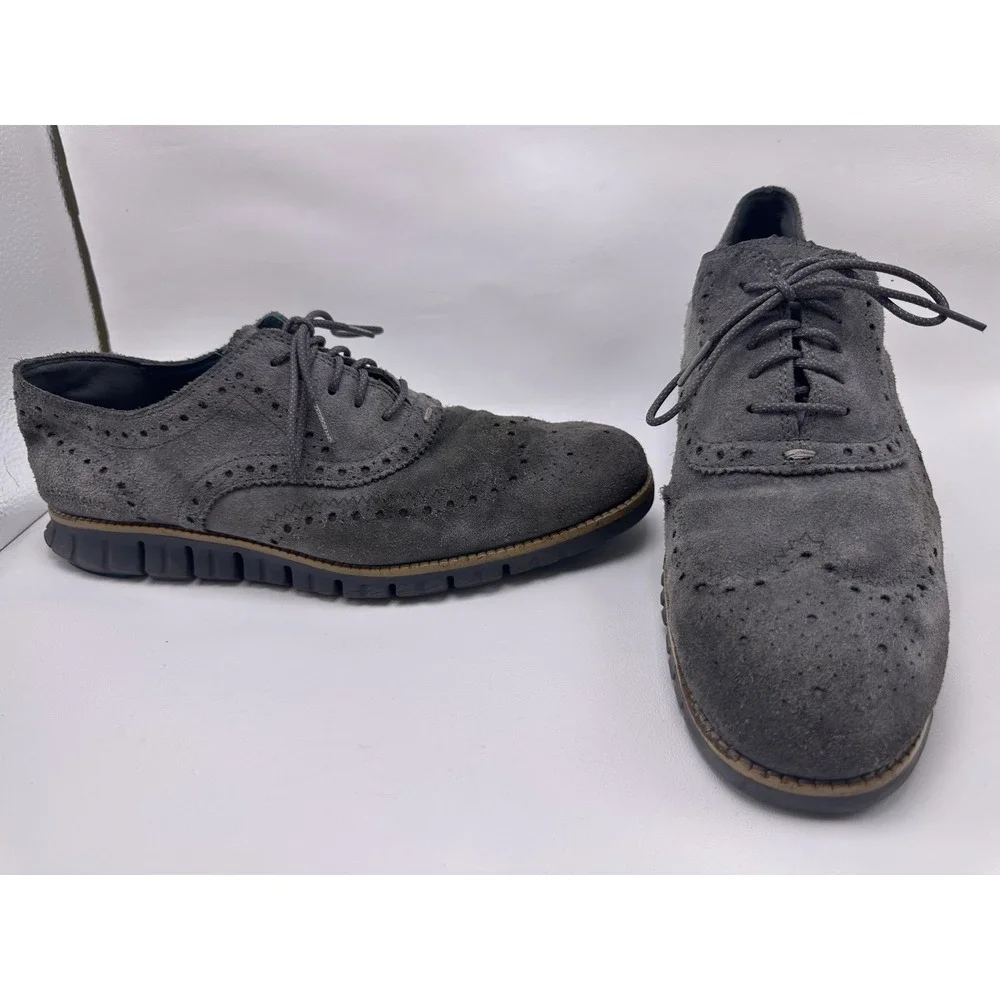 Cole Haan ZeroGrand‎ Wingtip Oxford Shoes Men Size 11M Gray Suede